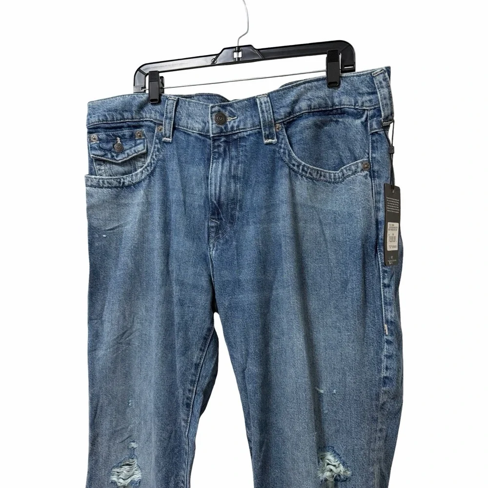 True Religion Mens Ricky Rigid SN Flap Distressed Jeans Size 38‎ Medium Wash NEW